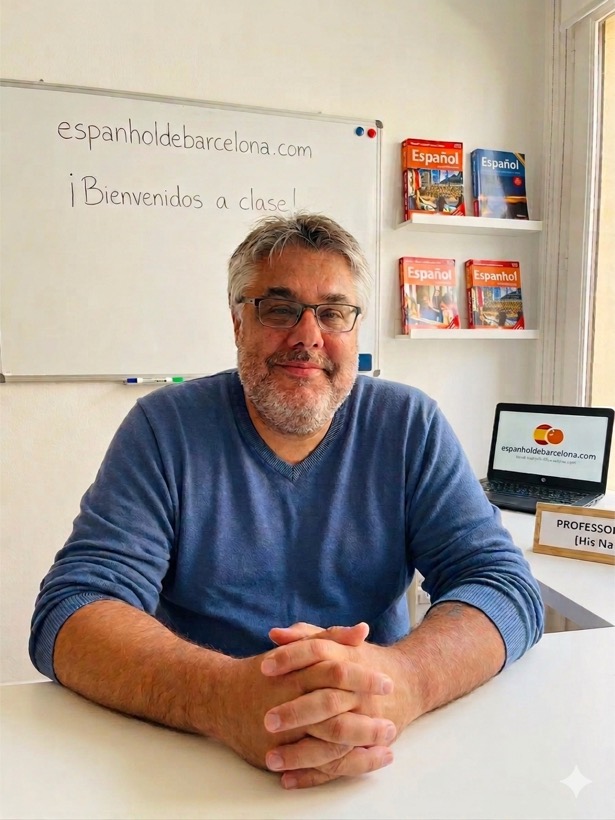 Professor de espanhol em aula, em Barcelona